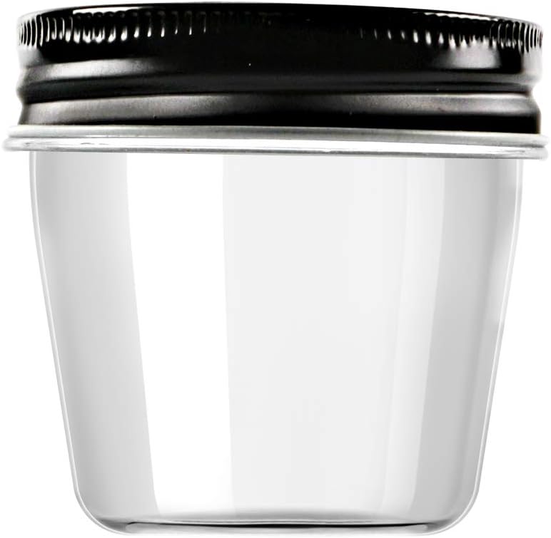 Novelinks 4 oz Clear Plastic Jars with Black Lids – Small Round Reusable Containers for Food