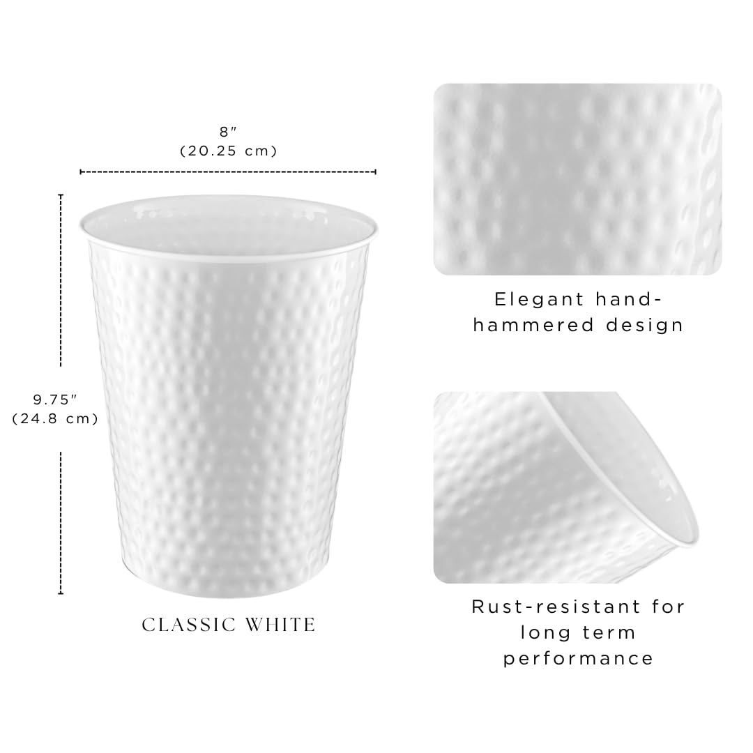 Monarch Abode White Hand Hammered Metal Wastebasket for Home Office Bedroom, Decorative Waste