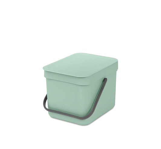 Brabantia Sort & Go Food Trash Can (1.6 Gal/Jade Green) Small Countertop Kitchen Compost Caddy with
