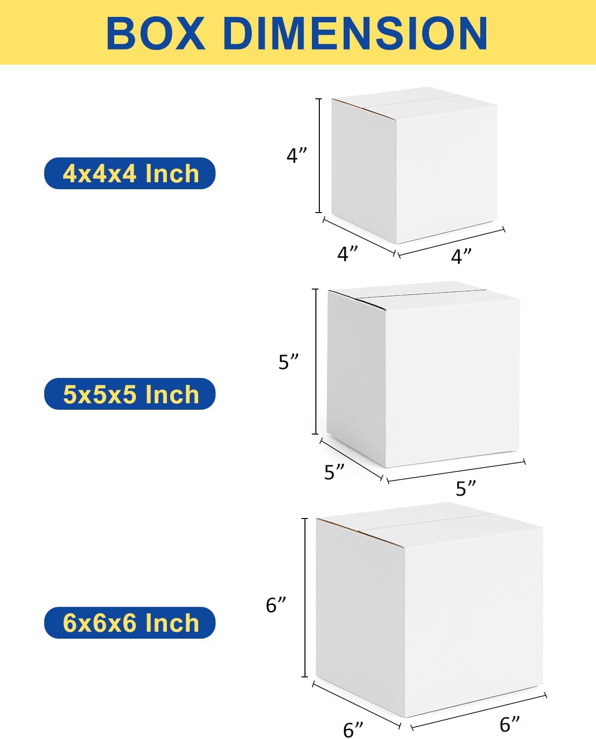 Assorted-Sizes-Shipping-Boxes-45-Pack: 4x4x4 & 5x5x5 & 6x6x6 Small-Shipping-Boxes-Mailers, White