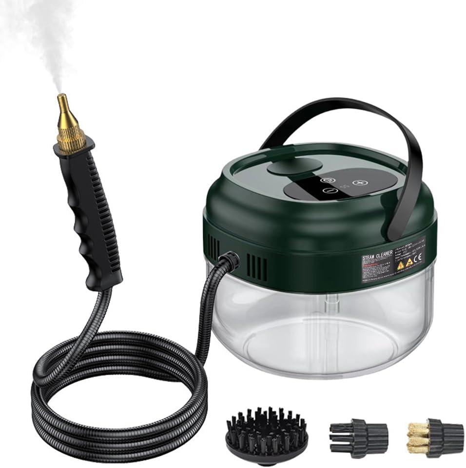 Irishom Pressurized Handheld Steam Cleaner with 3 Brushes and Extended Rod, Deep Cleaning Steamer