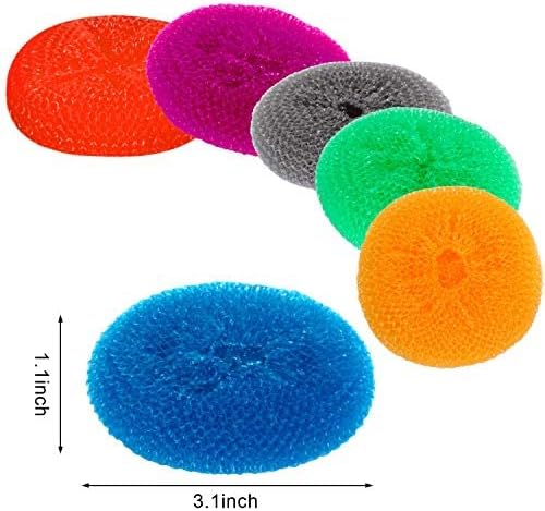 Blulu Plastic Dish Scrubbers for Dishes Pot Round Nylon Pad, Mesh Scouring Non Scratch Pads(Rainbow