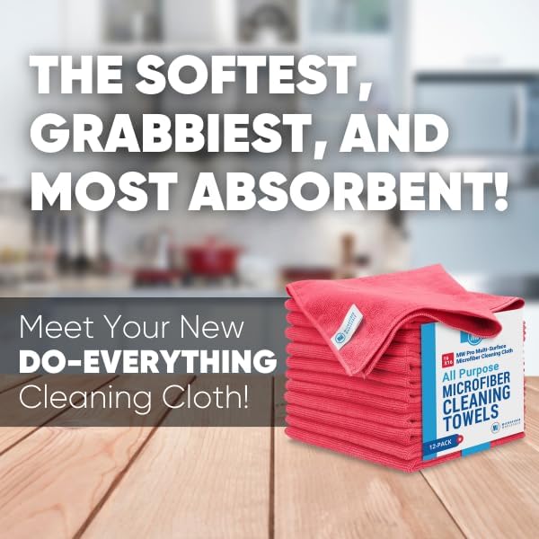 MW Pro Microfiber Cleaning Cloth | Red (12 Pack) | Size 16" x 16" | All Purpose Microfiber Towels
