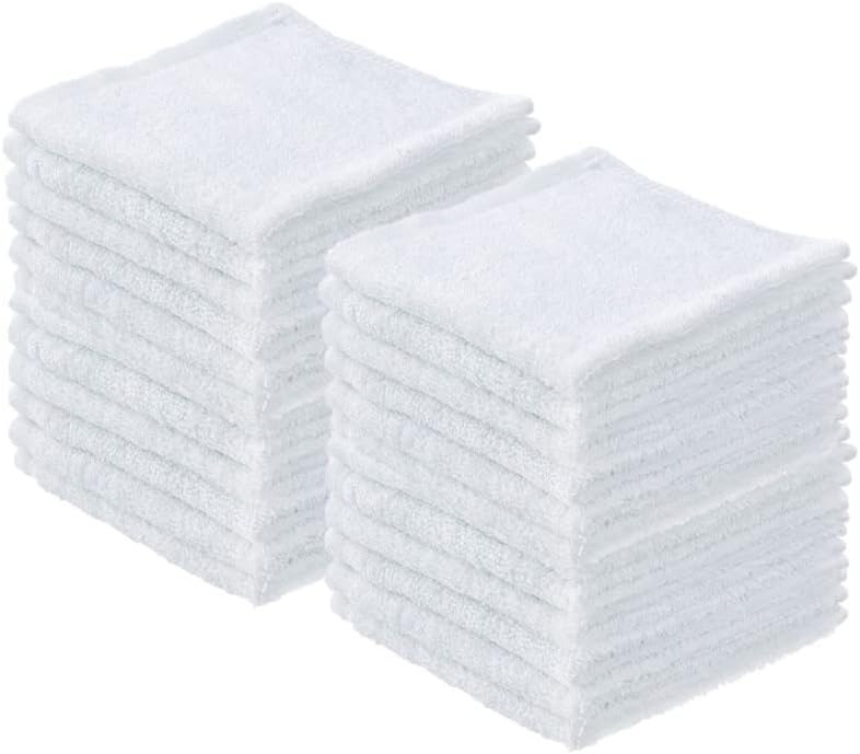 Superio Terry Cloth Rags White Washcloths 100% Cotton 12" Cleaning Cloths, Kitchen Towels, Facial