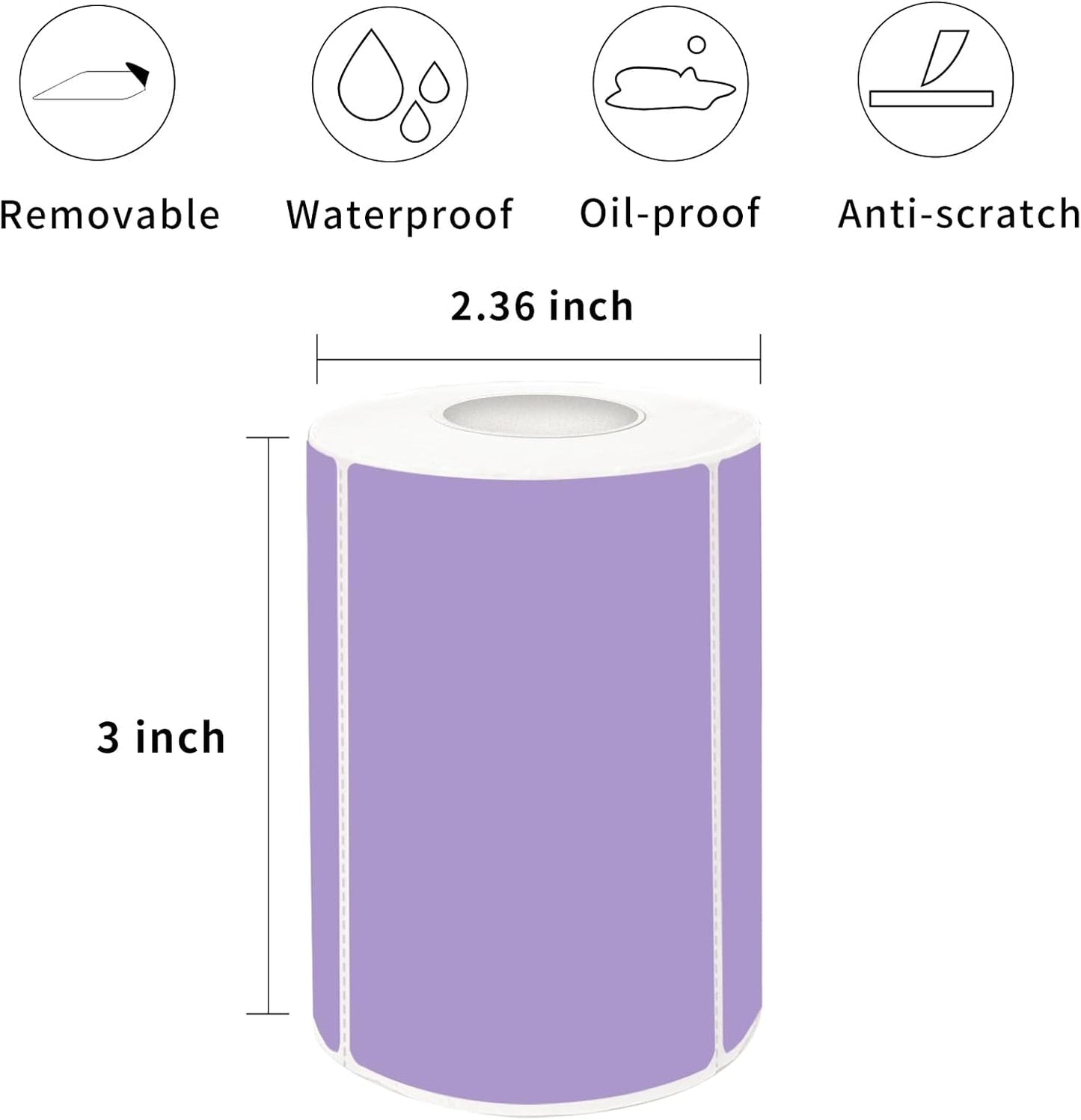 2×3 Inch Purple Removable Thermal Labels,Self-Adhesive Square Direct Thermal Labels,300 Sheets per