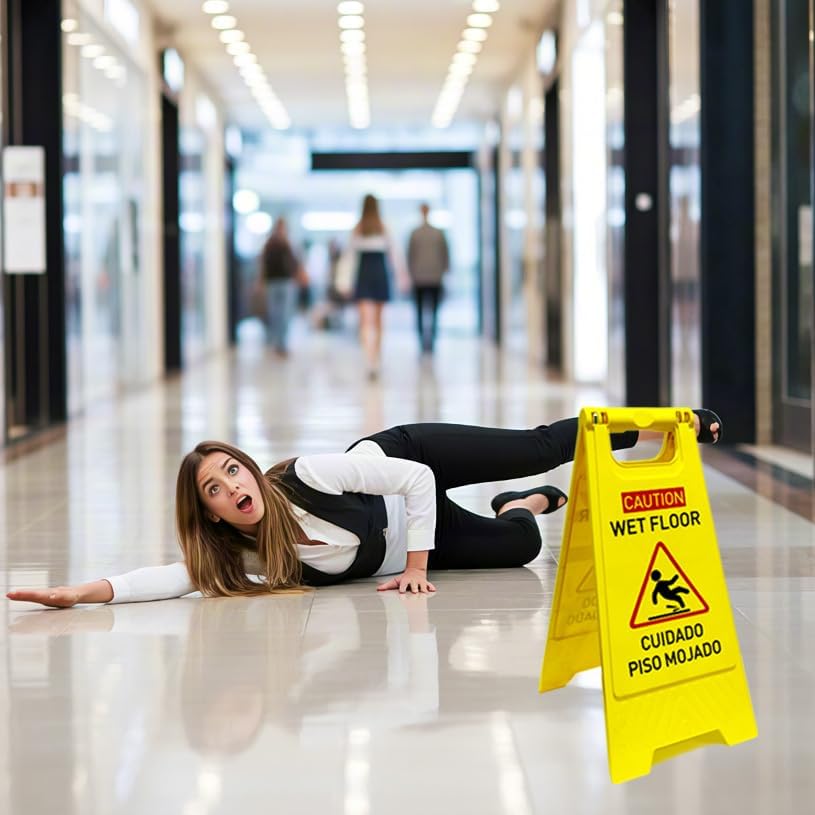 3-Pack Caution wet floor sign, 24 in. (approx. 60 cm) Height,Bright Yellow Double-Sided Folding