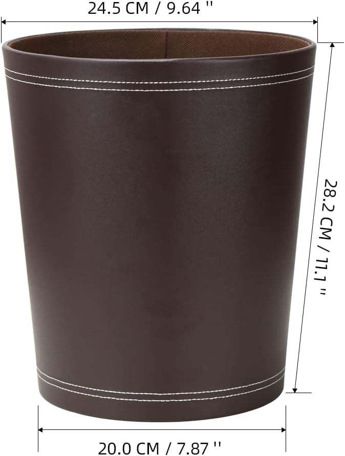 KINGFOM Classic Pu Leather Trash Can Wastebasket, Garbage Container Can for Bathrooms, Powder