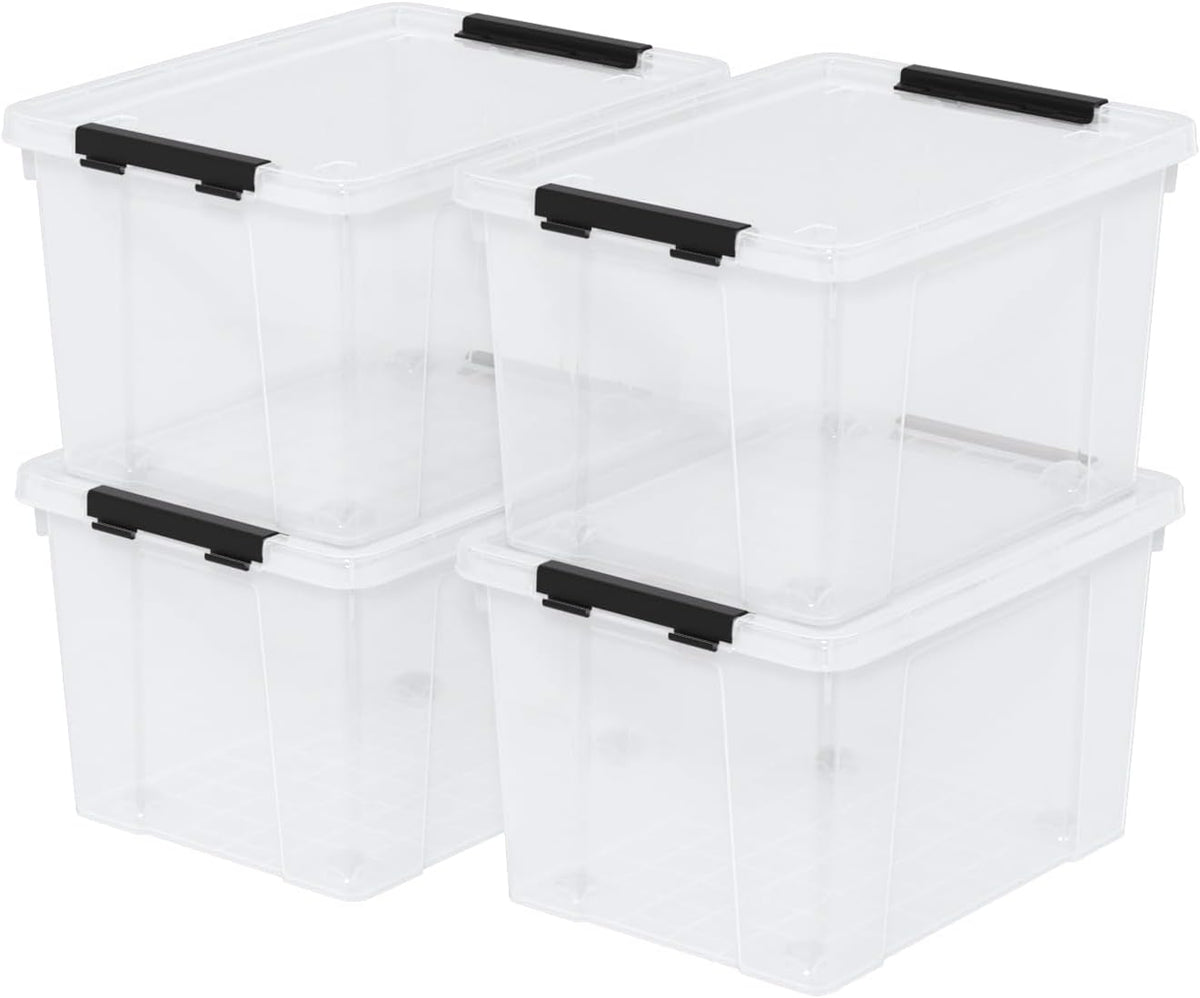 22 Qt Latching Storage Box, Stackable Bin with Latch Lid, Plastic Storage Container Tote, Clear