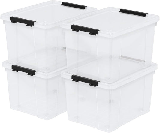 22 Qt Latching Storage Box, Stackable Bin with Latch Lid, Plastic Storage Container Tote, Clear