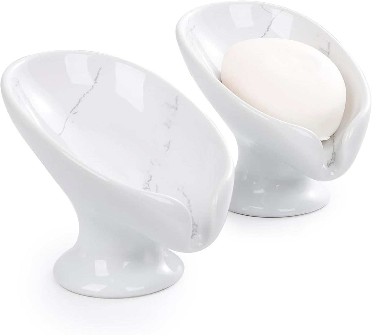 Soap Dish Set, Self Draining Bar Soap Holder for Bathroom Sink, Leaf Shaped Drainage Soap Dish