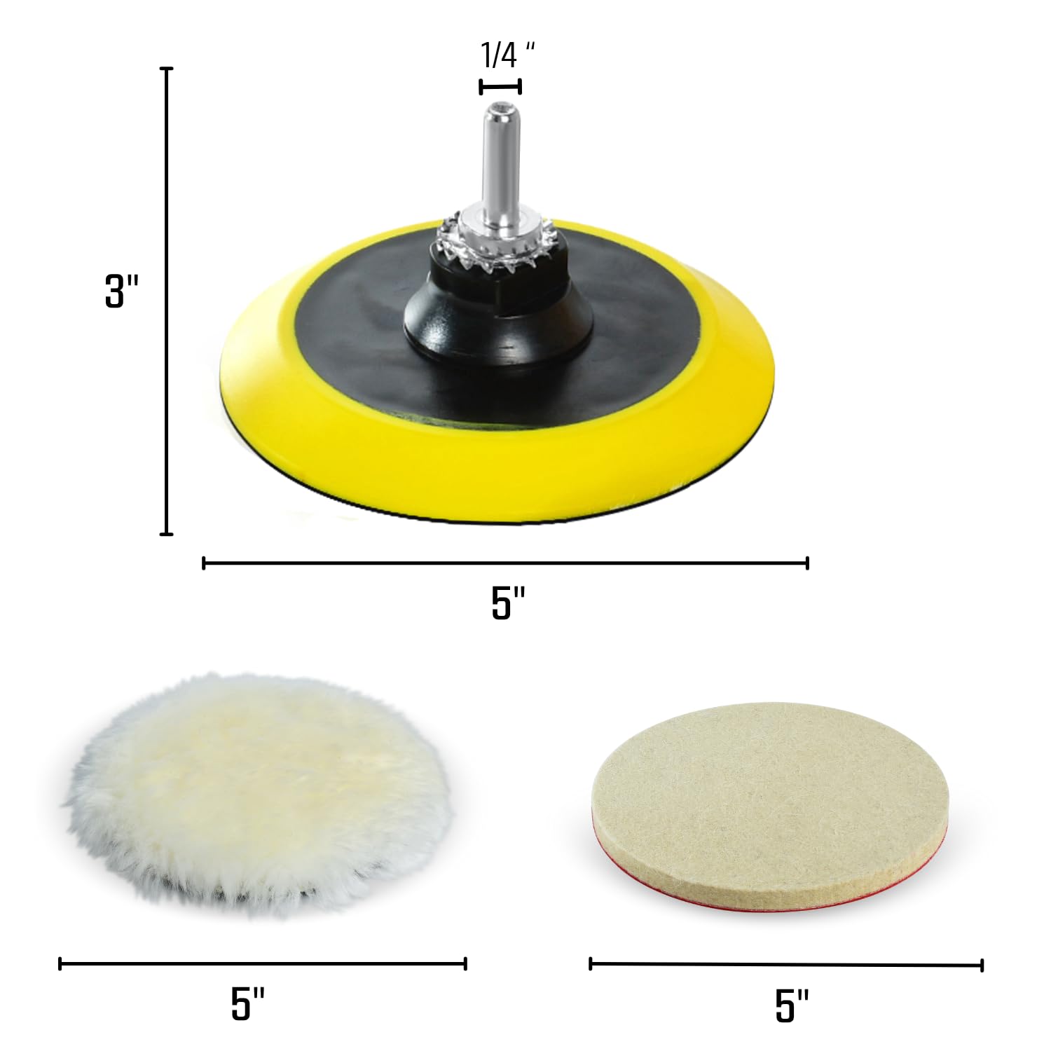 LINE10 Tools 5-Inch Wool Polishing Kit for Drill or Angle Grinder or Orbital, Includes 5 Hard Felt