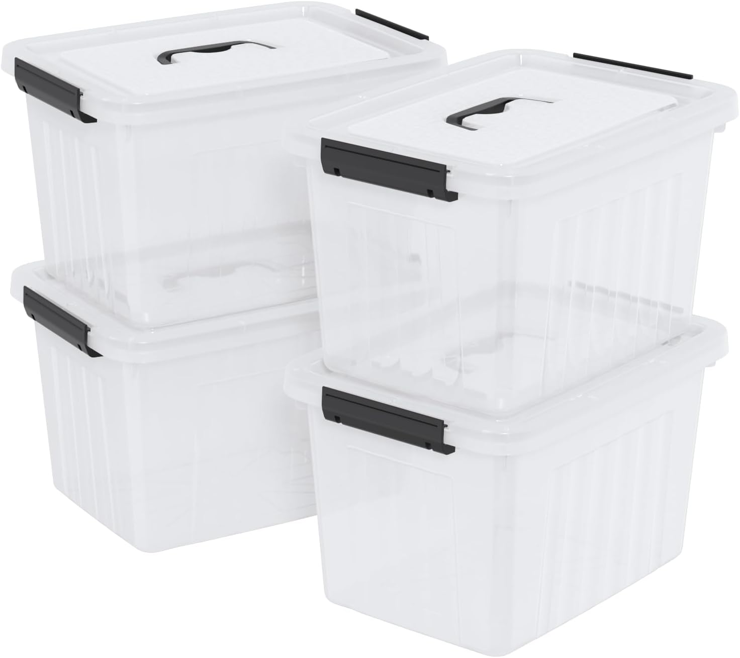 4 Packs 20 L Clear Plastic Storage Bins, Stackable Organizer Containers with Lids, Latching Box
