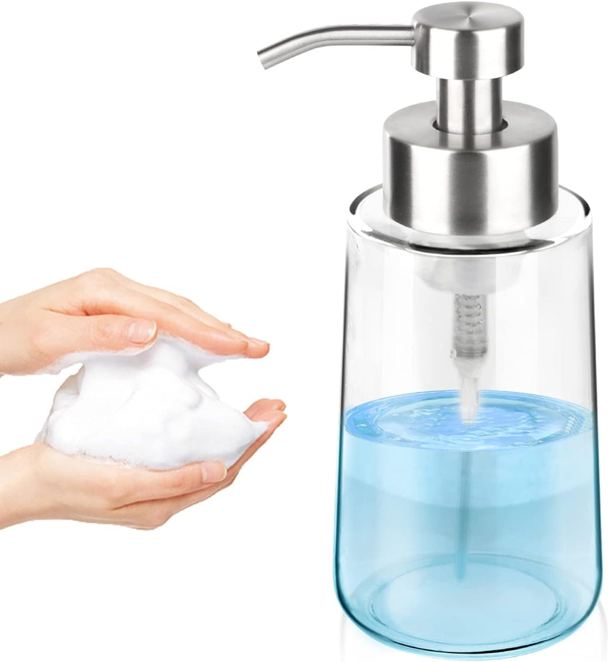 Thick Glass Soap Dispenser with Rust Proof Stainless Steel Pump, Clear Foam Soap Dispenser with