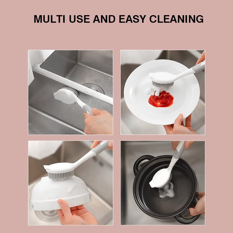 Dish Scrubber, Silicone Soft Bristles Scrub Brush with Scraper Tip, Comfortable Grip Brushes for