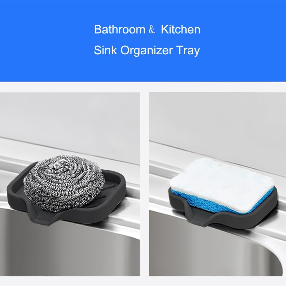 Sponge Holder with Drain Spout, Silicone Sponge Tray for Kitchen Sink, Rubber Soap Dish for Shower