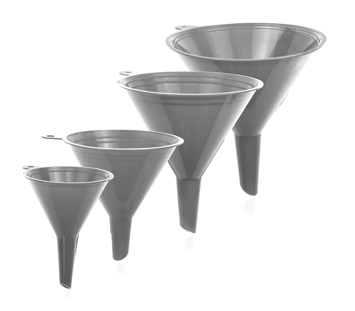 Funnel Gray in 4 Different Sizes (122, 101, 76 & 50mm) Durable & Non-Toxic Food Grade Plastic