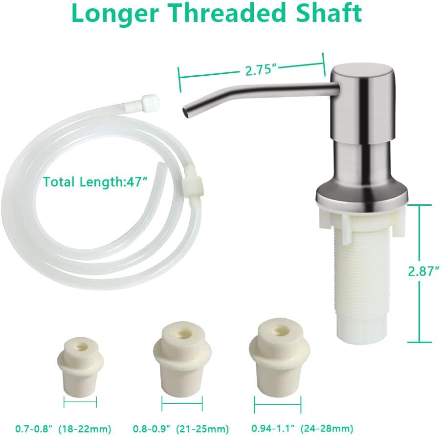 Soap Dispenser for Kitchen Sink, Built in Sink Soap Dispenser (Brushed Nickel), Countertop Soap