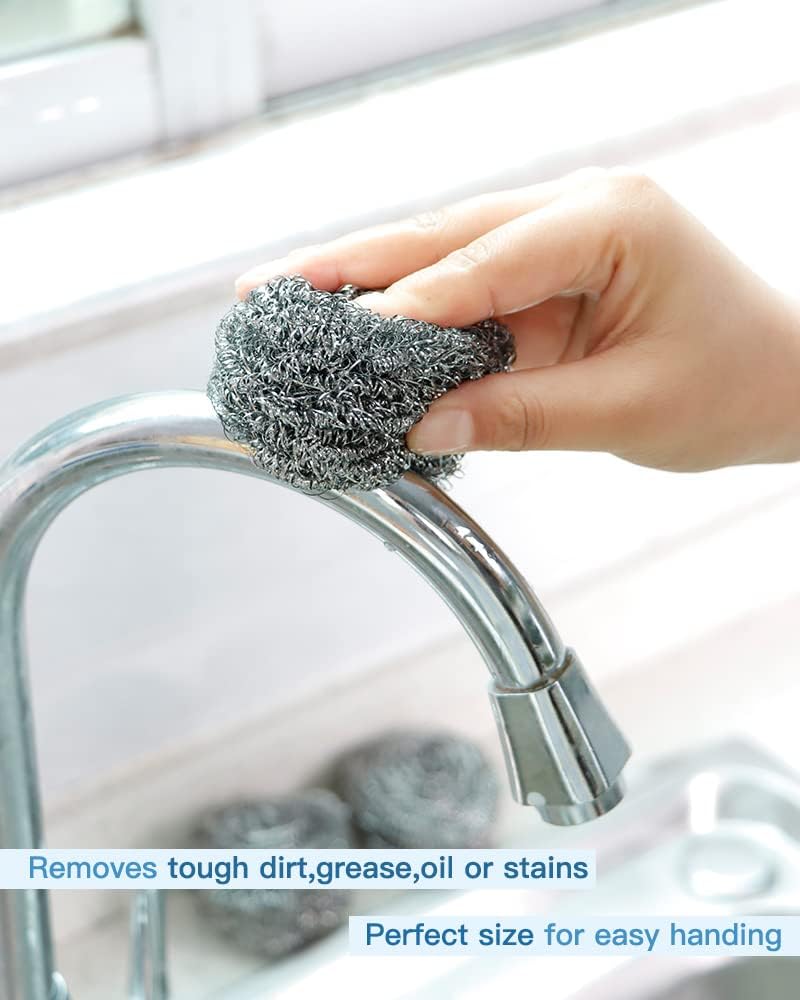 12Pcs Steel Wool Scrubber Pads for Cleaning Dishes, Pans, Pots, Ovens, Grills, Sinks - Stainless