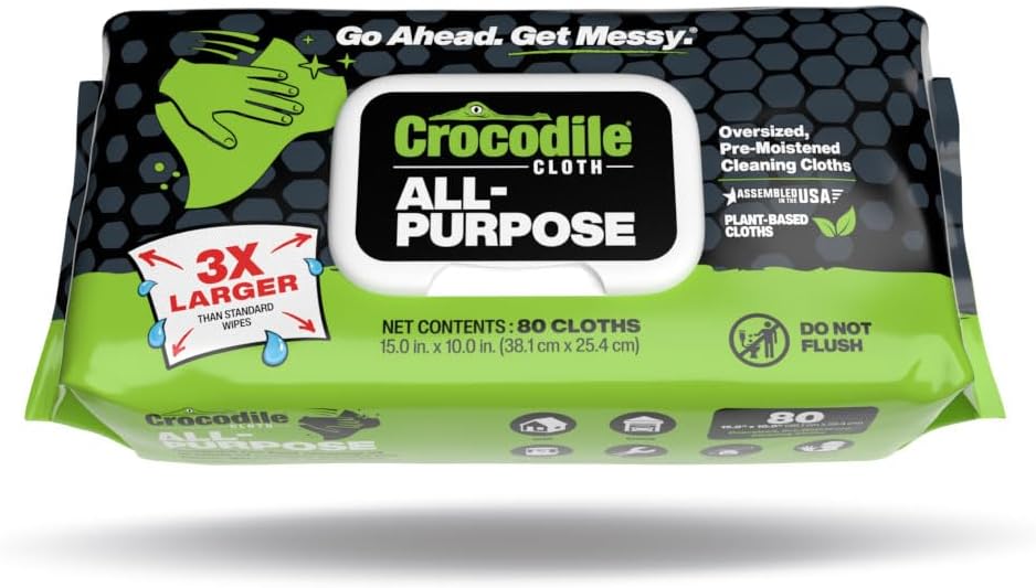 Crocodile Cloth All-Purpose Cleaning Wipes – 8 Pack/640 Total Count, 15"x10" Extra Large