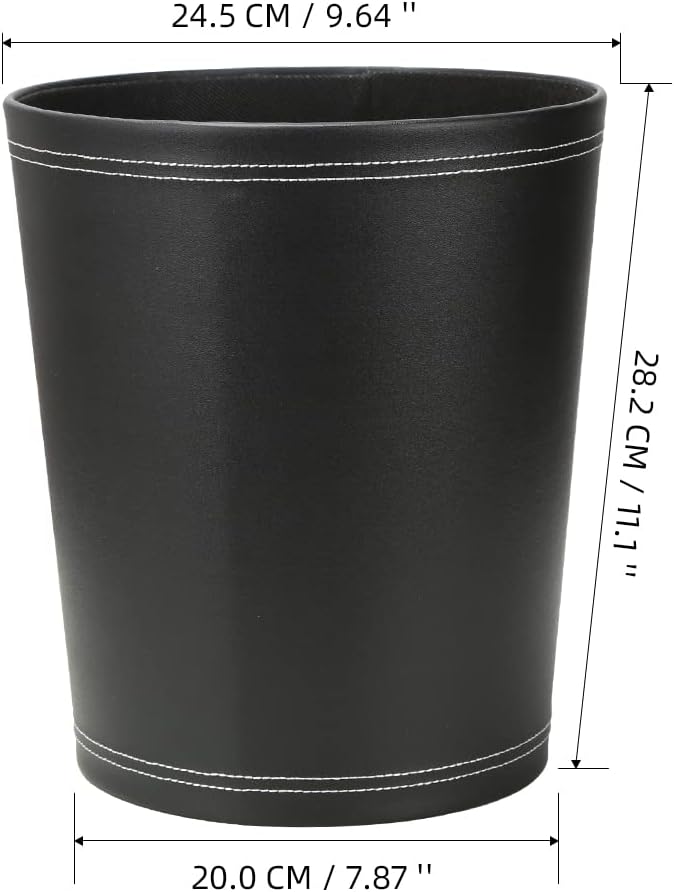 KINGFOM Classic Pu Leather Trash Can Wastebasket, Small Garbage Container Can for Bathrooms, Powder