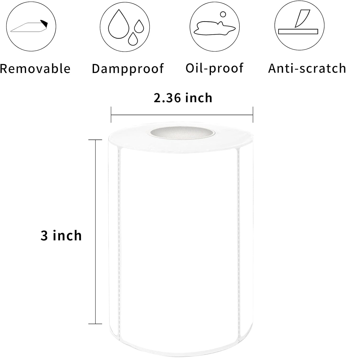 2×3 Inch White Removable Thermal Labels,Waterproof Thermal Label,300 Sheets per Roll with