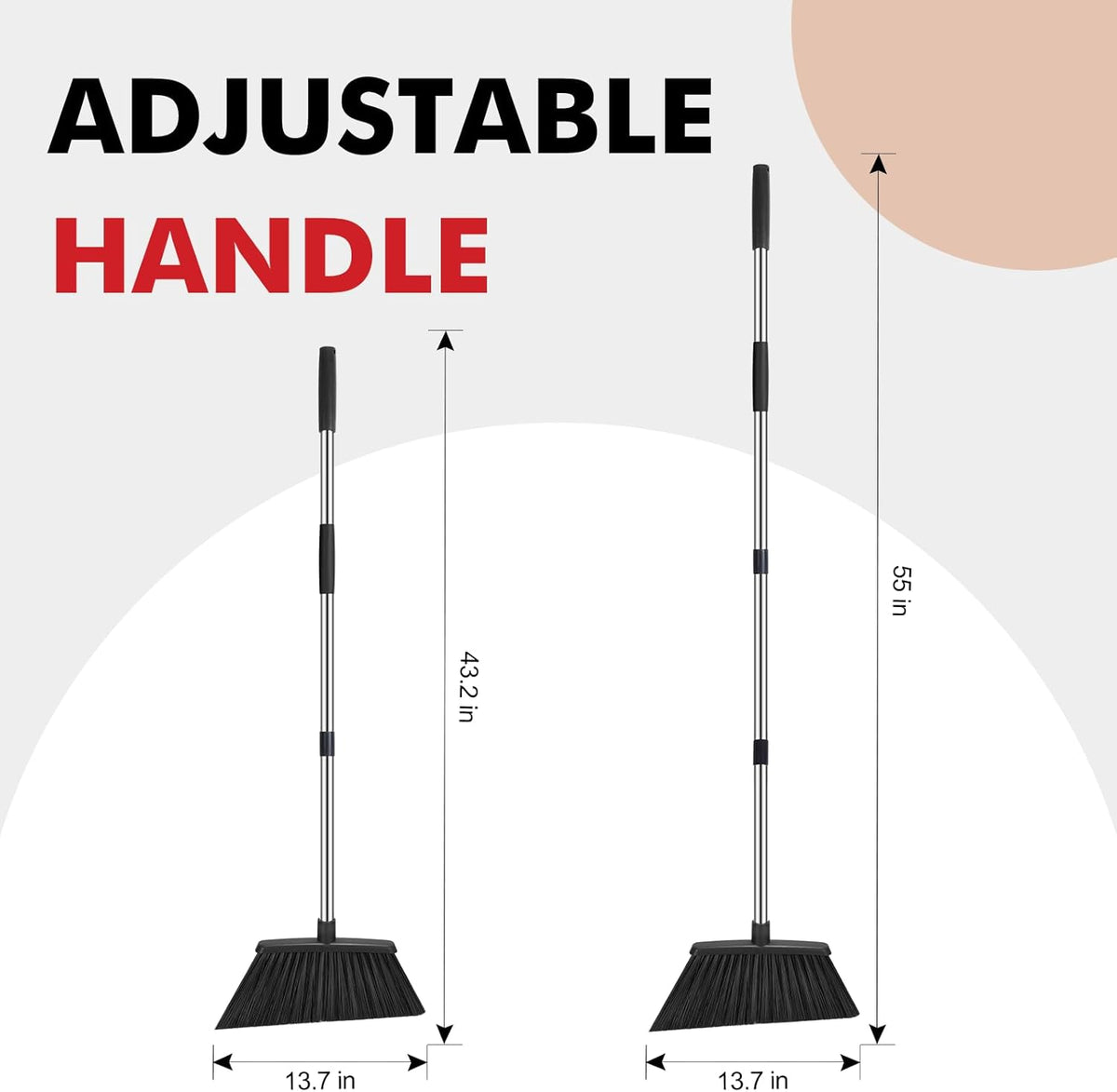 Heavy Duty Broom, 55 Inch Long Handle Outdoor Large Angle Brooms, Commercial Broom for Sweeping