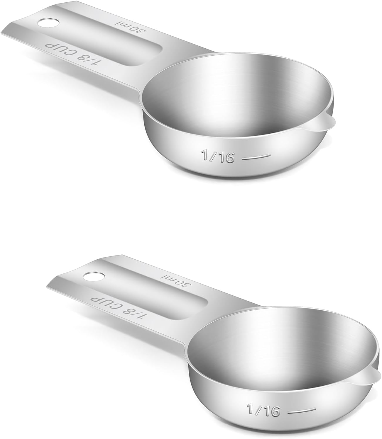 2PCS 1/8Cup (30ml, 1oz) Single Measuring Cup, Stainless Steel Measure Scoop, Metric and US