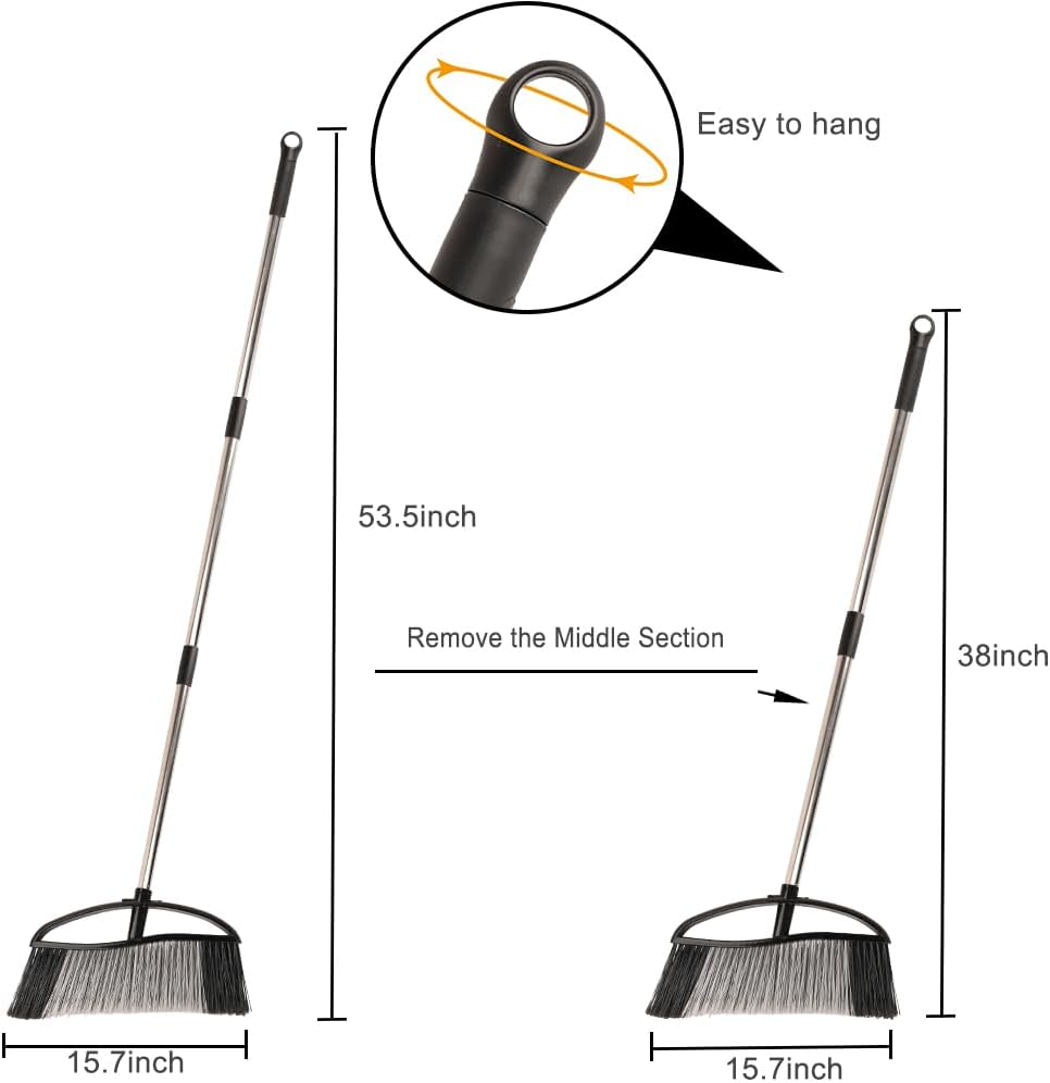 Heavy Duty Outdoor Broom - 15.7'' Wide, Long Handle, Angle Broom with Stiff Bristles for Patio