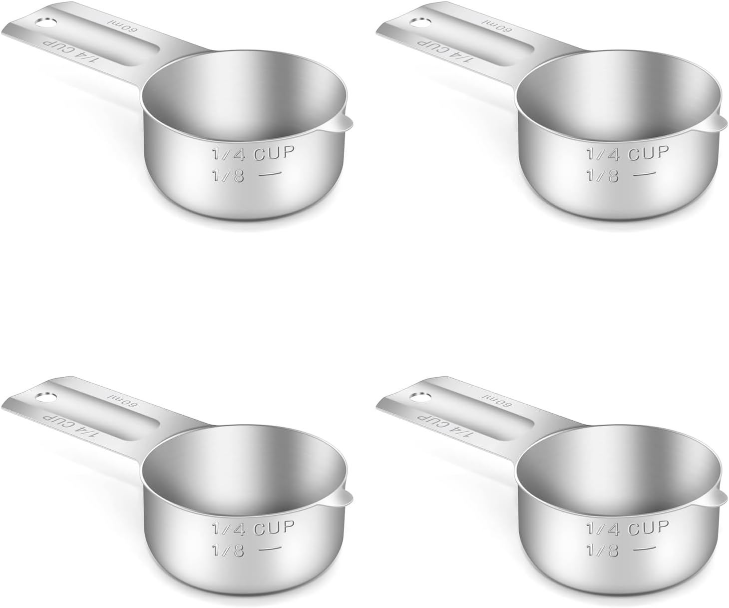 4PCS 1/4Cup (60ml, 2oz) Single Measuring Cup, Stainless Steel Measure Scoop, Metric and US