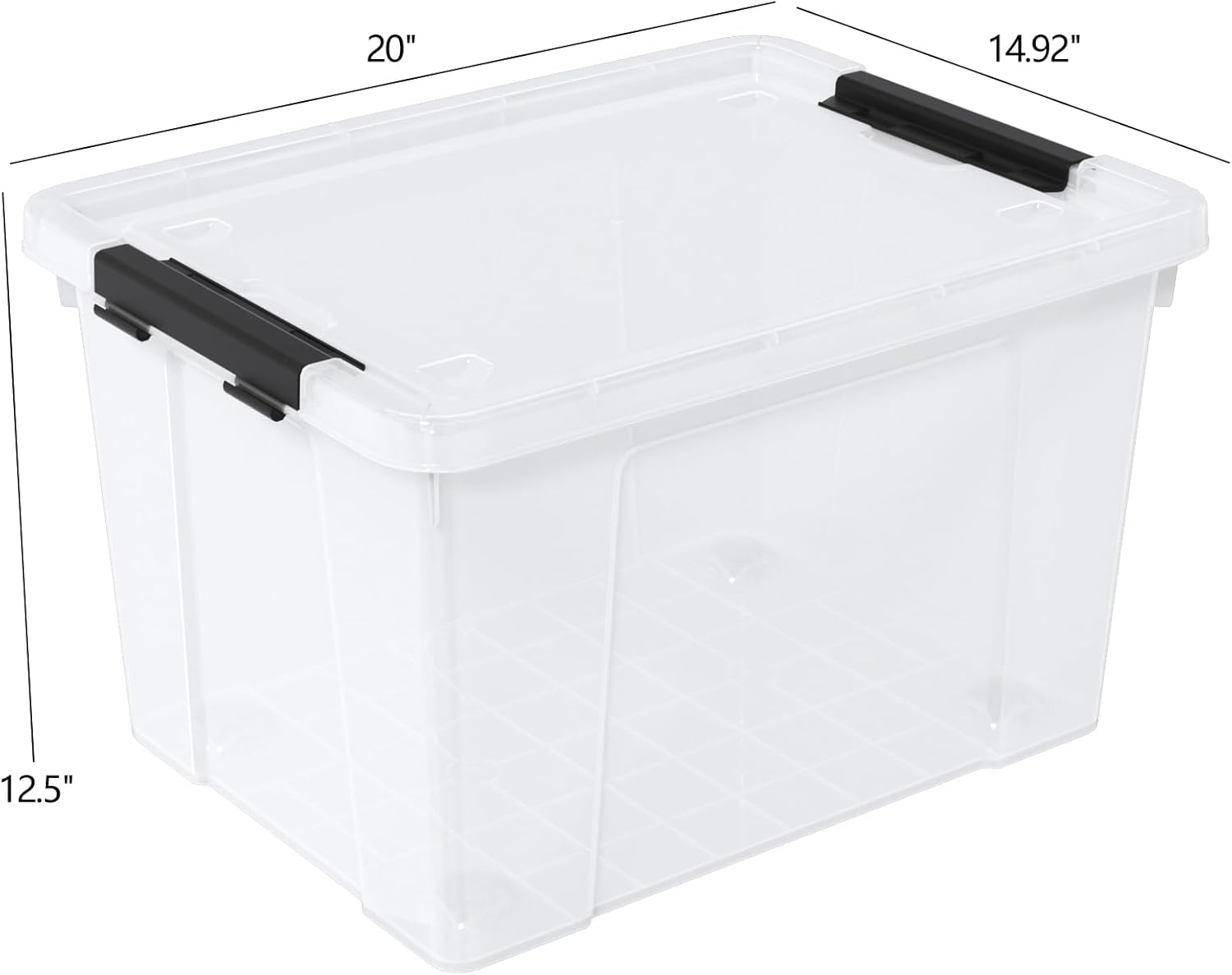 Set of 4 50 L Stackable Plastic Storage Container with Latching Lids and Wheels, Clear Home Garage