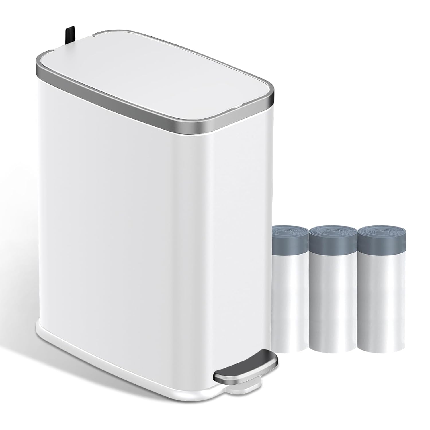Stainless Steel Bathroom Trash Can with Lid Soft Close,1.6 Gallon Slim Garbage can,Small Metal Step