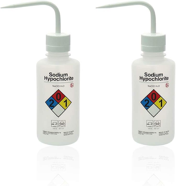 2pcs of Self-Venting Safety Wash Bottles, Vol.500ml 17oz, Sodium Hypochlorite Wash Bottle, LDPE