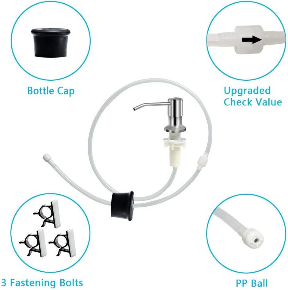 Soap Dispenser for Kitchen Sink, Brushed Nickel Countertop Soap Dispenser Pump, 47" Silicone
