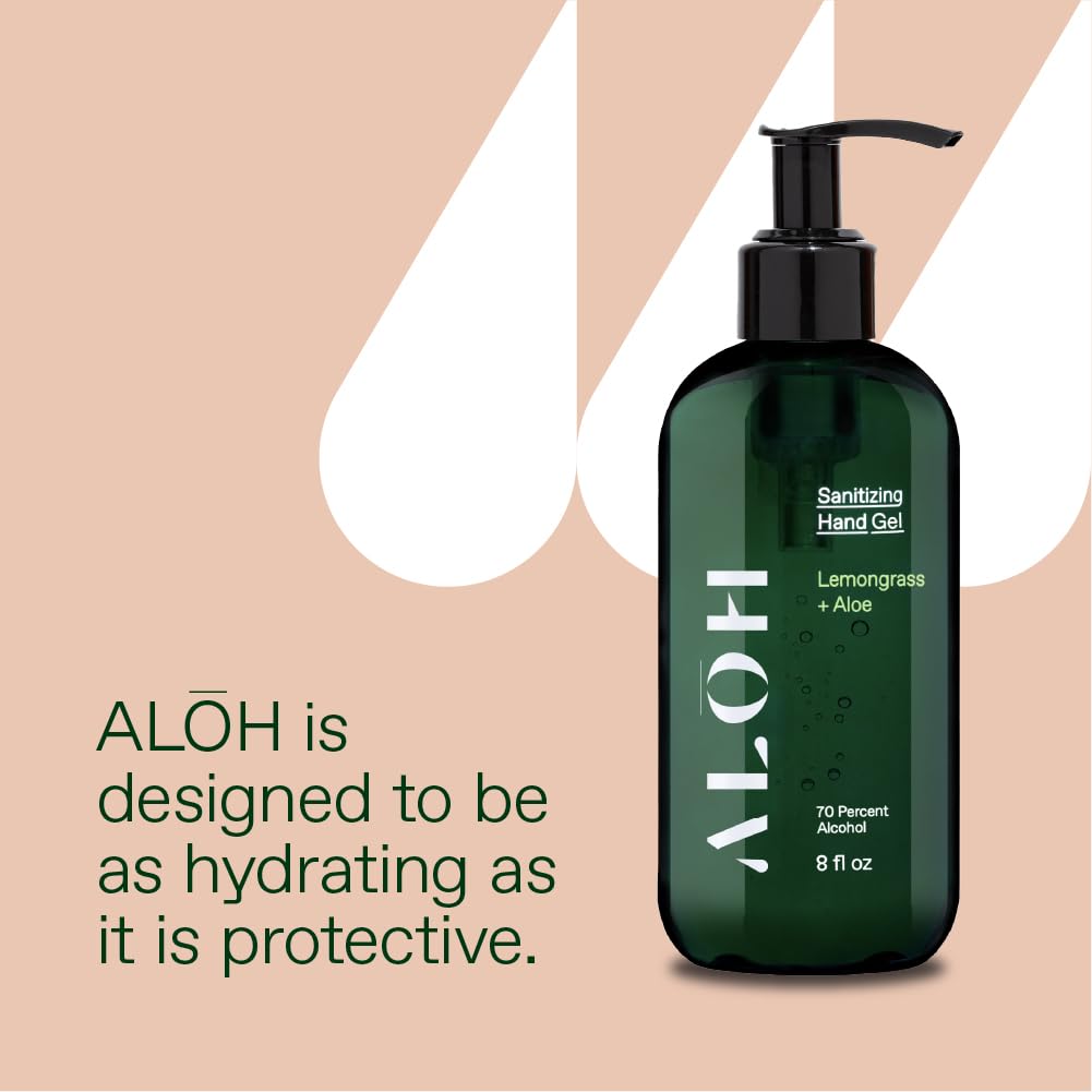 ALŌH Sanitizing Hand Gel 2-pack | Lemongrass + Aloe | 70% Alcohol Hydrating Hand Sanitizer Gel with