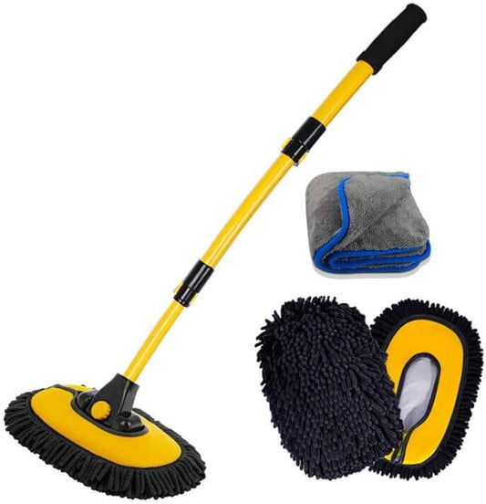 Car Wash Brush with Long Handle, Microfiber Towels Car Wash Kit Cleaning Supplies, Car Wash Mop