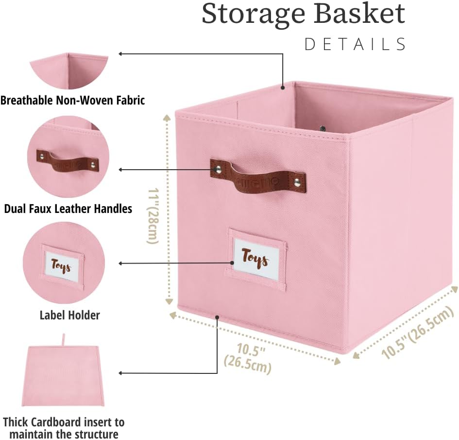 DECOMOMO Storage Bins, Cube Storage Bin with Labels, Fabric Storage Cubes for Shelves (10.5" x 11"