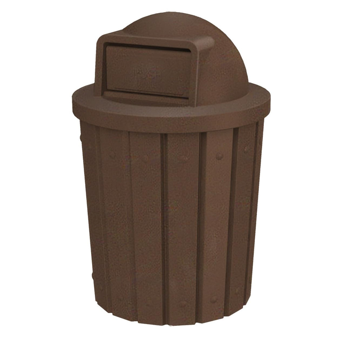 42 Gallon Slated Circle 100% Recycled Plastic Commercial Outdoor or Indoor Trash Can with Push Open
