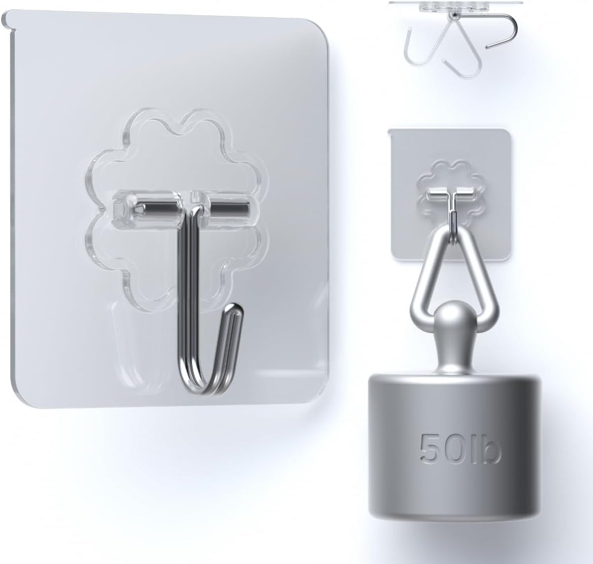 DDMY 24 Packs Hooks for Hanging 50lb Wall Hooks Transparent Reusable Waterproof Adhesive Hook for