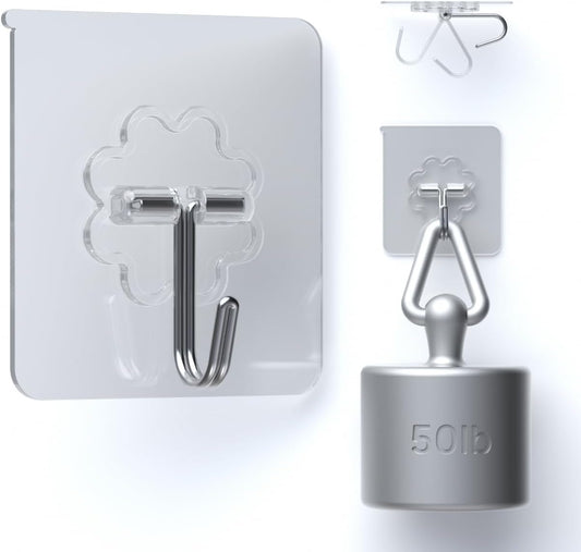 DDMY 24 Packs Hooks for Hanging 50lb Wall Hooks Transparent Reusable Waterproof Adhesive Hook for