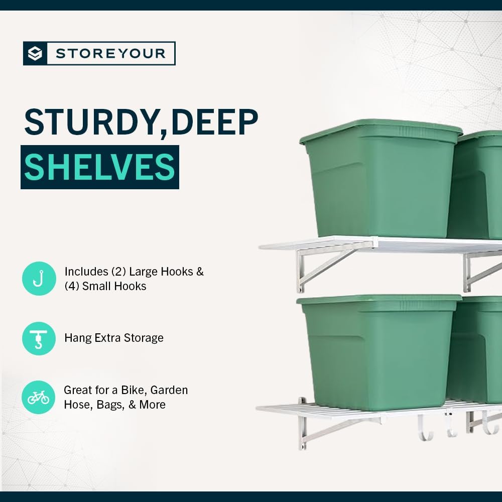 StoreYourBoard 2-Pack Heavy Duty Wall Shelves – Wall-Mounted Garage Storage Shelving and