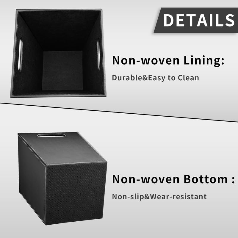 Pu Leather Trash Can for Bedroom, 16L/4.2 Gallon Office Wastebasket with Handles for Near Desk