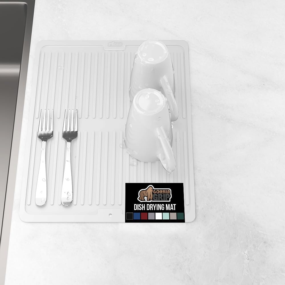 GORILLA GRIP 100% BPA-Free Patented Silicone Dish Drying Mat for Kitchen Counter, Water Catching