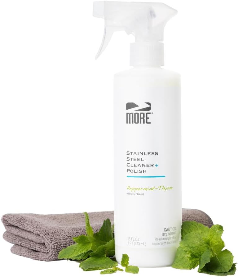 MORE - Stainless Steel Cleaner & Polish Spray + Microfiber Cloth - Stainless Steel Cleaner for