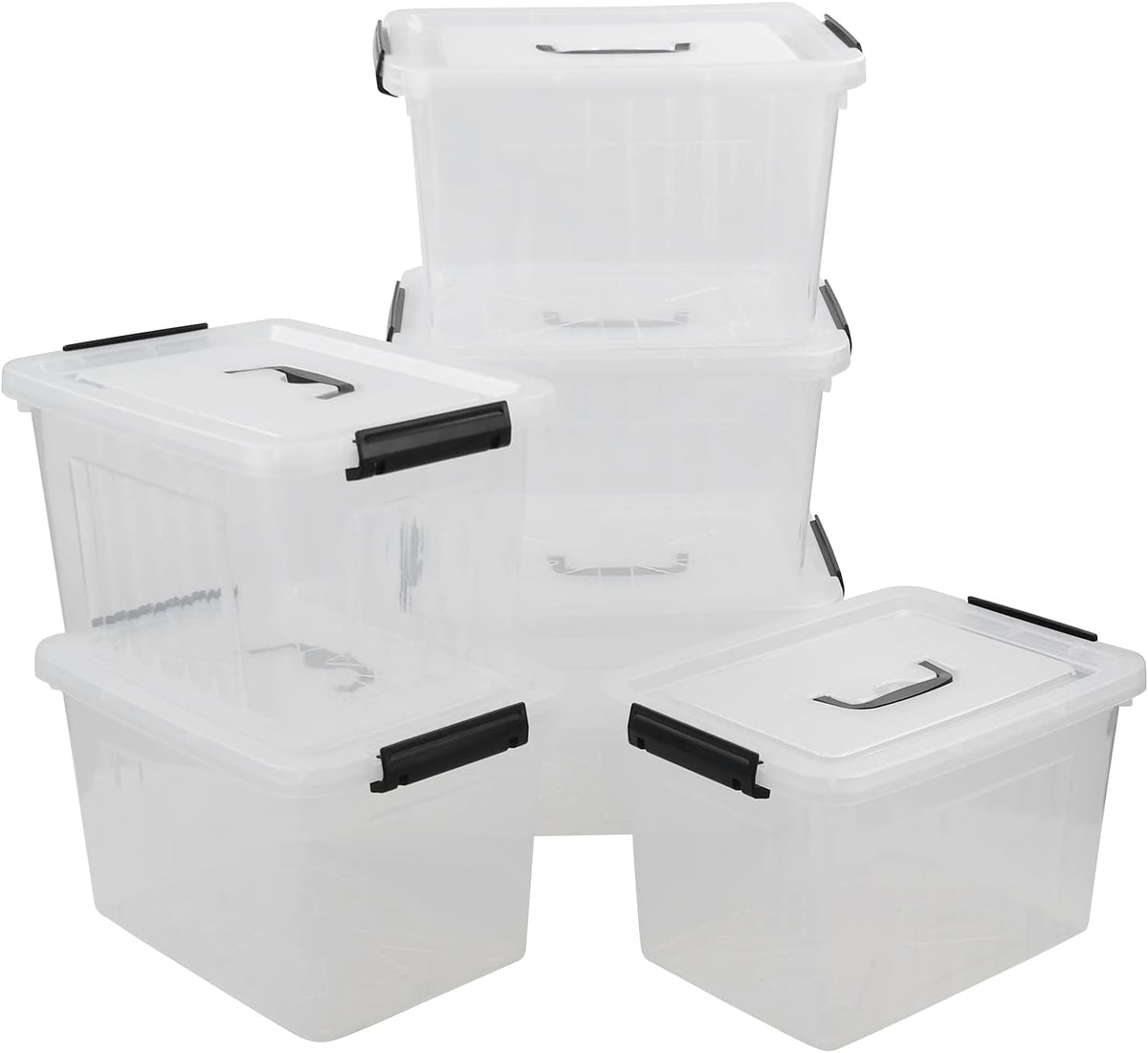 Zopnny 12 Quart Storage Latch Bins with Handles, Plastic Clear Storage Box with Lid, 6 Pack