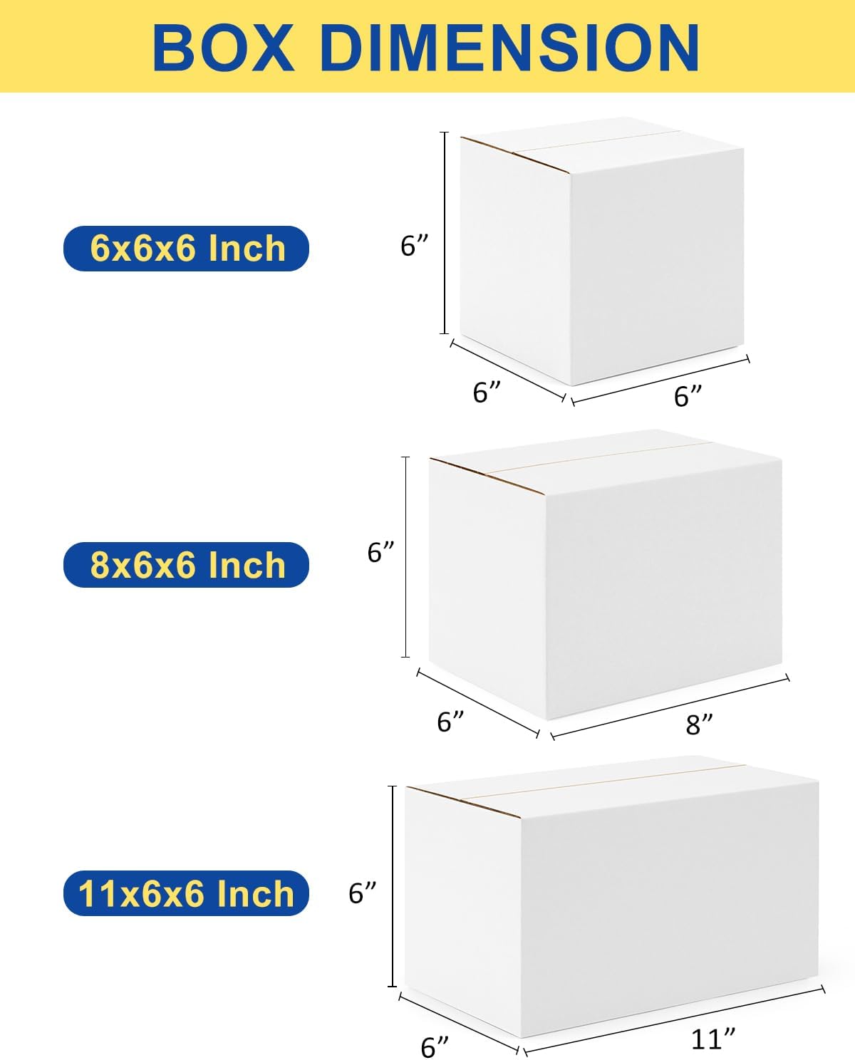 Assorted-Sizes-Shipping-Boxes-45-Pack: 6x6x6 & 8x6x6 & 11x6x6 Small-Shipping-Boxes-Mailers, White