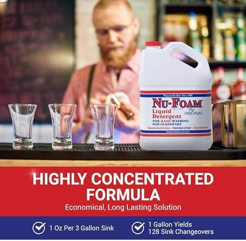 Nu-Foam Liquid Detergent for Bar Glassware – Original Streak-Free Solution - Hand Washing Bar