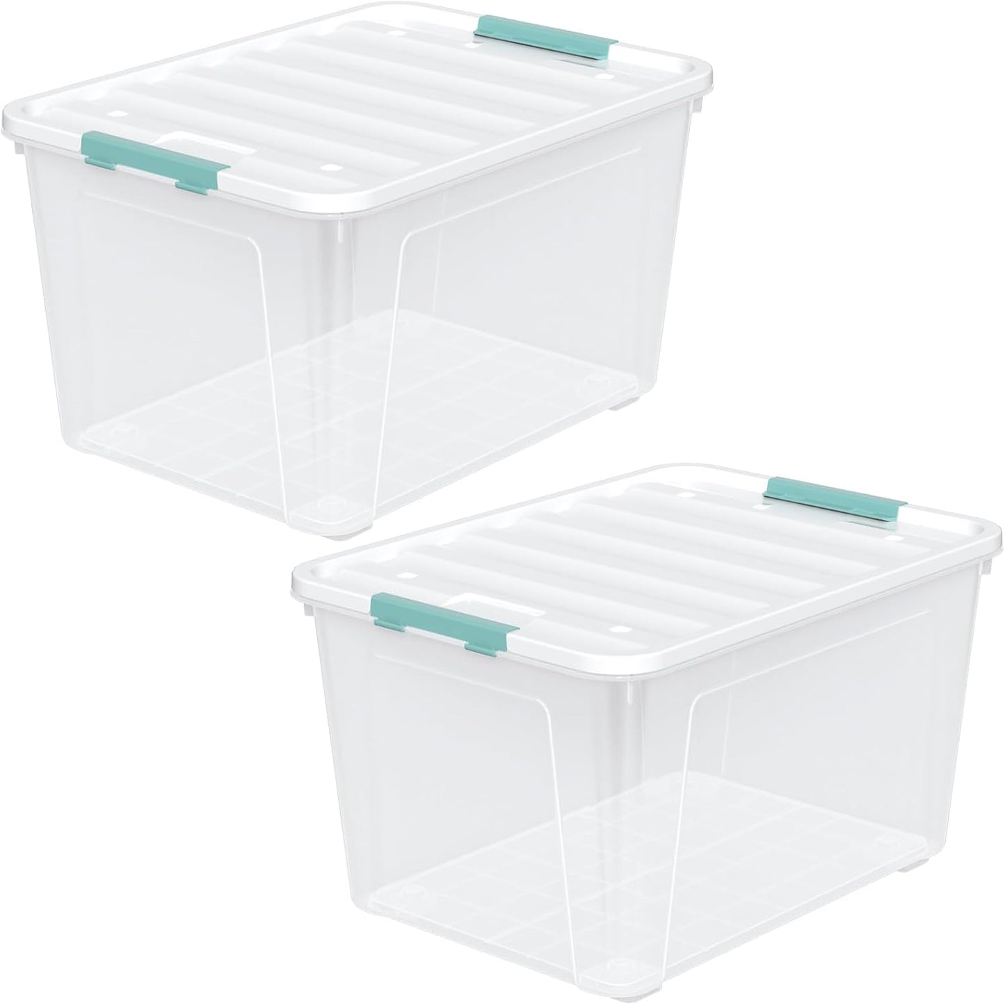 Zopnny 2-Pack Large Latching Box, 85 Quart Plastic Storage Bin with Lid, Stackable Totes w/Wheels