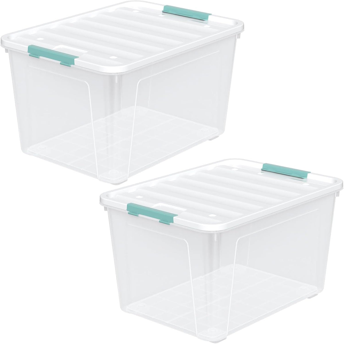 Zopnny 2-Pack Large Latching Box, 85 Quart Plastic Storage Bin with Lid, Stackable Totes w/Wheels