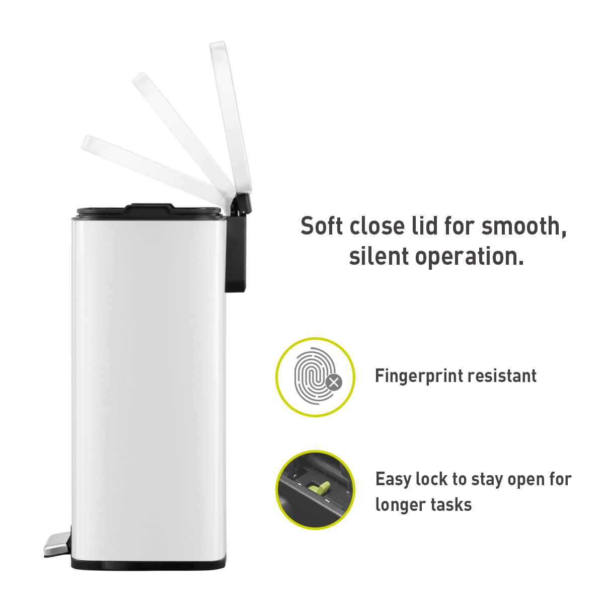 EKO Madison Matte White 50 Liter/13.2 Gallon Step Trash Can with Inner Liner - Fingerprint