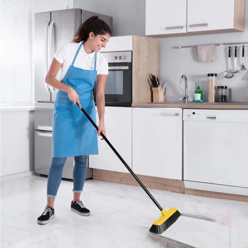 Push Broom with Long Handle, Floor Brush 51.6 inch Soft Bristle Broom 12.2" Wide for Cleaning